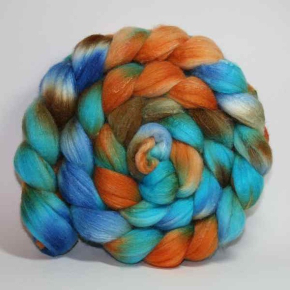 Merino Wool Tussah Silk Hand Dyed Roving Combed Top for Spinning Felting 11523 - Picture 1 of 5
